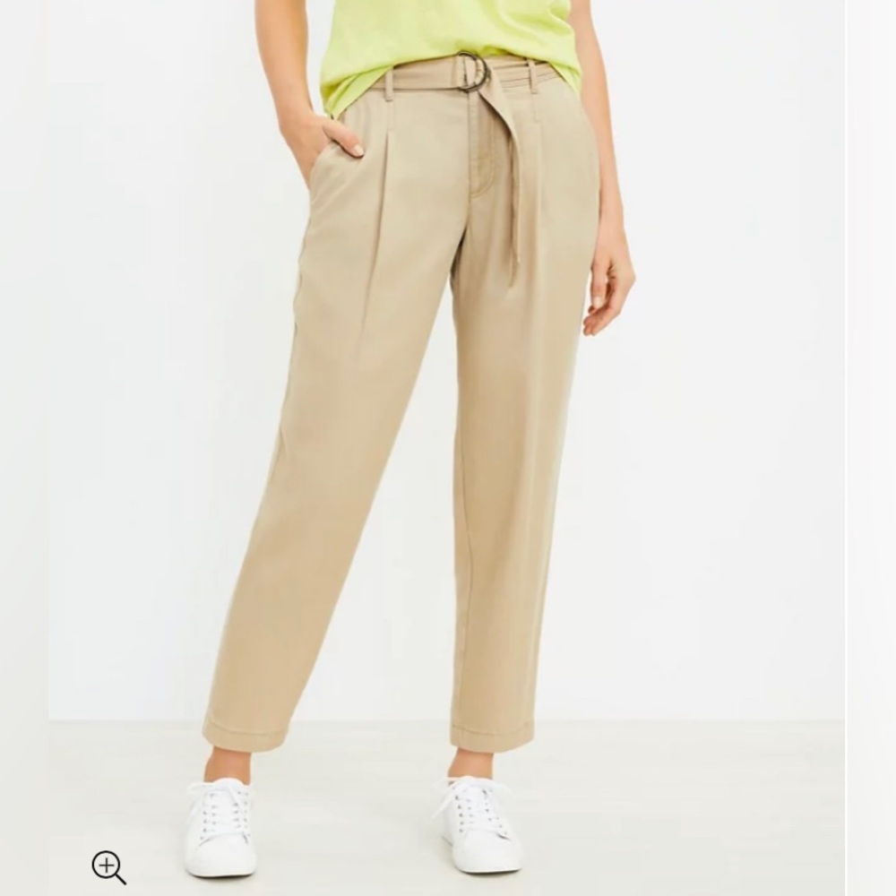 LOFT NWT Belted Emory Taper‎ Pants - Desert Dune Beige